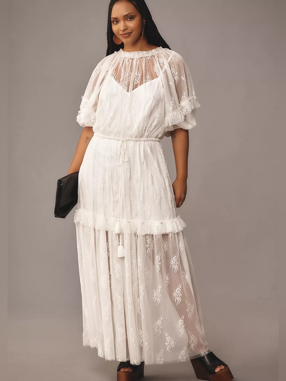 NWT Anthropologie Let Me Be Lace Ruffle Tiered Maxi Dress White XL - Picture 5 of 8